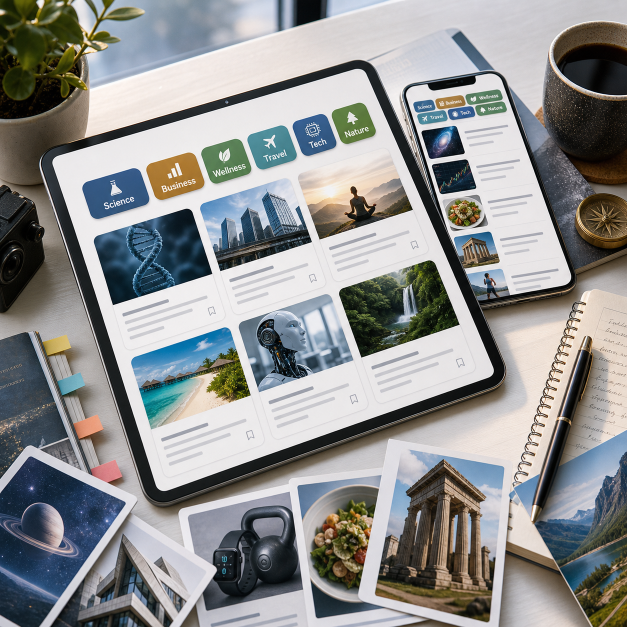 Newsdesk-style personalized interests feed preview
