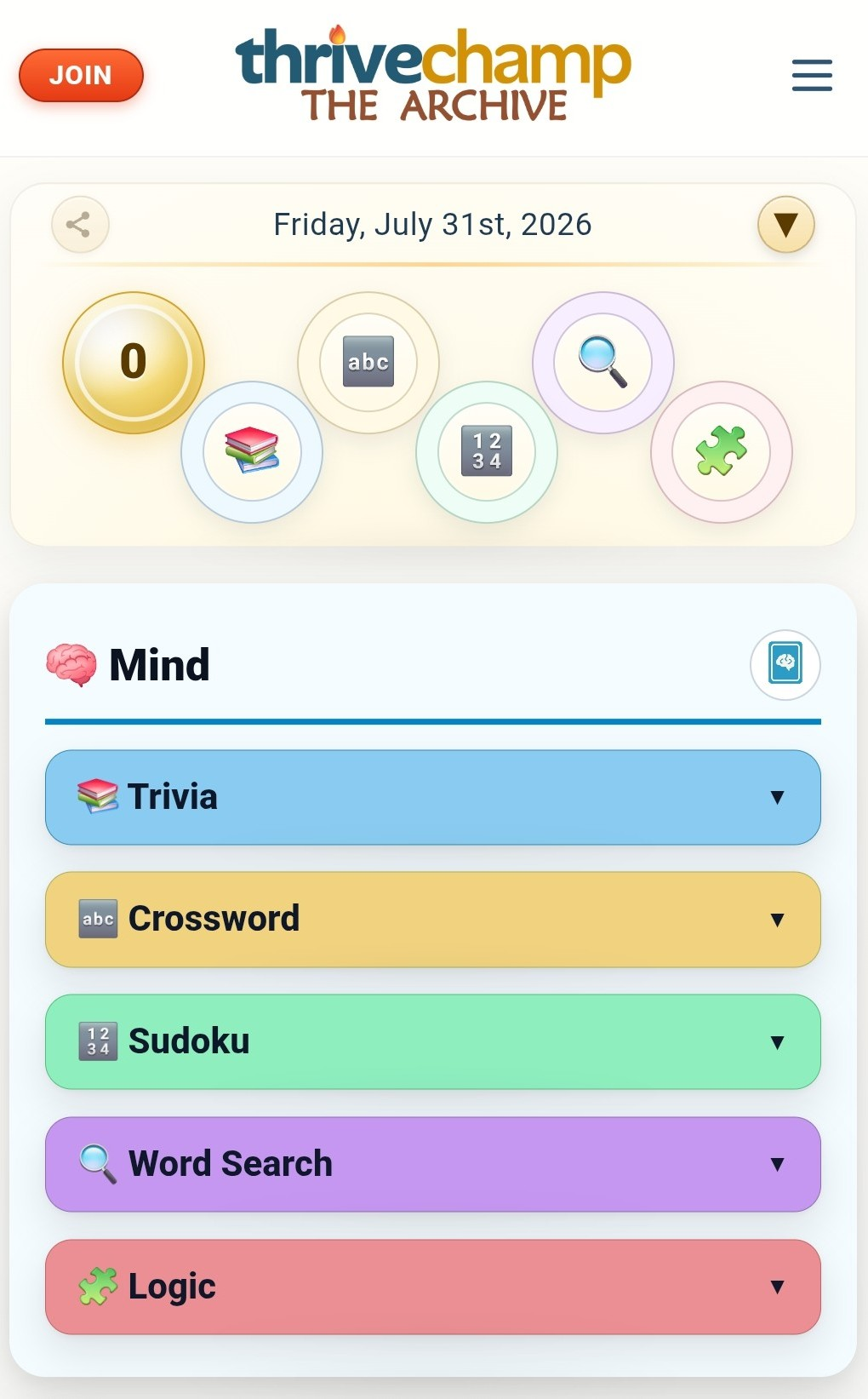 ThriveChamp Archive puzzle calendar preview
